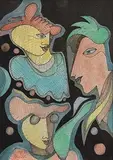 Gunther Temech Austrian, The Three Graces at Night, 1981, watercolour & ink