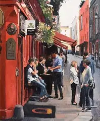 David McElhinney, Temple Bar Corner, oil on canvas