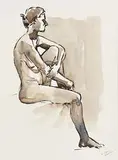 Valerie Syms Martin, Seated Nude II, watercolour