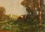 Cattle Grazing by James Humbert Craig, oil on board, sold Dec 2016