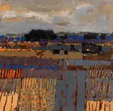 Fields: Lough Braden by Colin Middleton, 1979, oil on board, sold Dec 2016