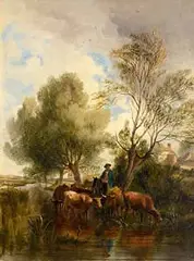 Thomas Sidney Cooper British, The Watering Place, 1870, oil on board