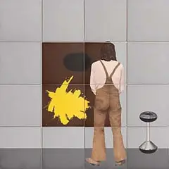 Robert Ballagh, Man and a Gottlieb, 1974, oil on canvas (16 panels)