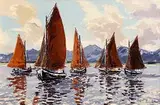 Ivan Sutton, Galway Hookers, Roundstone Bay, Co Galway, oil on board