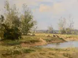 Frank McKelvey, Cattle Grazing by the River, oil on canvas