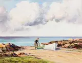 Cleaning the Net by Charles McAuley, oil on canvas, offered Dec 2016