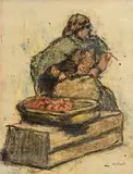 William Conor, The Fruit Seller, wax crayon