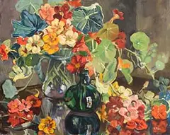 Kathleen Fox, Still Life - Flowers in Vases, oil on canvas