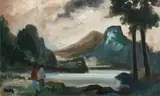Figures by the Lake by Markey Robinson, oil on board, sold Sep 2016