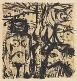 Colin Middleton, Nude, Tree and Bull, drawing & mixed media on paper