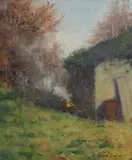 Burning Leaves by James English, oil on canvas board, sold Sep 2016