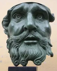 Rory Breslin, Brian Boru Mask, bronze on limestone base number 2 from an edition of 3