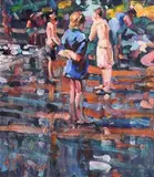 Original Study for Point of Sunset, Lismore, River Pool by Arthur K. Maderson, oil on panel, sold Sep 2016