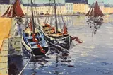 Ivan Sutton, Galway Hookers at Claddagh, Galway, oil on board
