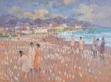 Burianna Beach, Nerja by Desmond Carrick, oil on canvas board, offered Sep 2016
