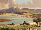 George Gillespie, Coastal Landscape with Cottage, Connemara, oil on canvas