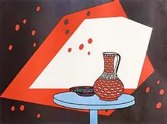 Patrick Caulfield British, Red and White Still Life, 1966, offset lithograph in colors signed & numbered 59/100