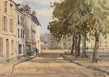 Street in Honfleur, France by Frank McKelvey, watercolour, offered Apr 2016