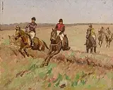 A de Burgh Riding Golden Knot at Osberstown, Co. Kildare by Letitia Marion Hamilton, oil on board, sold Apr 2016