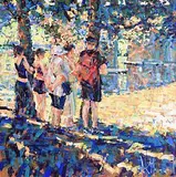 The Bridge - St. Jean de Gard by Arthur K. Maderson, oil, pastel & gouache, sold Apr 2016