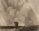 Paul Henry, Man Crossing the Bog, 1910-1919, charcoal on paper