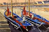 Ivan Sutton, Galway Hookers Berthed at Sruthan Pier, Carraroe, Co. Galway, oil on board