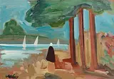 Watching the Boats by Markey Robinson, gouache, sold Apr 2016