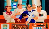 Too Many Cooks by Graham Knuttel, oil on canvas, sold Apr 2016