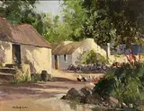 George Gillespie, Hens Feeding, oil on canvas