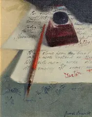 Lecture Notes by James English, oil on panel, sold Dec 2015
