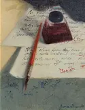 Lecture Notes by James English, oil on panel, sold Dec 2015
