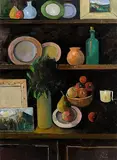 Peter Collis, Still Life And Landscapes on the Dresser, oil on canvas