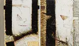 Strawboy's Masks by John Shinnors, oil on panel diptych, sold Dec 2015