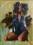 Yves Thos French, Bleu Comme Tes Yeux, oil on canvas