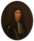17th Century English School, Portrait of a Gentleman (possibly of the Cradock family, half length wearing a wig, lace cravat and armour), oil on canvas