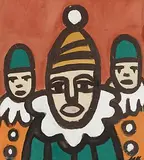 Three Clowns by Markey Robinson, gouache on board, sold Dec 2015