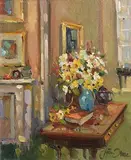 Still Life With Blue Vase by Liam Treacy, oil on canvas, sold Dec 2015