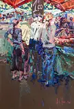 One Euro, Gange Market, France by Arthur K. Maderson, oil on board, sold Sep 2015
