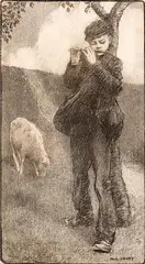 Paul Henry, Boy With A Flute, charcoal on paper
