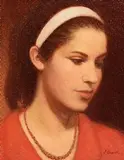 James Cahill, Girl With White Hair Band, oil on canvas laid on board