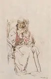 Sir William Russell Flint British, Ernest Thessiger as Voltaire, chalk drawing