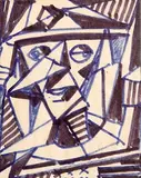 Leonard Beaumont, Iron Lady, 1985, blue & black fibre tip pen on light cream oriental paper
