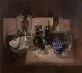 Still Life With Many Things by George Campbell, oil on board, offered Apr 2015