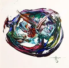 Michael Flatley, Flight of the Quetzal, acrylic on marley
