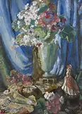 Kathleen Fox, Still Life - Vase of Flowers and Figurine, oil on canvas