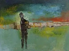 Figure in the Landscape by Gerald Davis, oil on canvas, sold Dec 2014