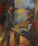 Interior and Figure by George Campbell, oil on canvas, offered Dec 2014