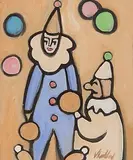 Juggling Clowns by Markey Robinson, gouache, sold Dec 2014