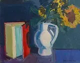 Red Book and Sunflowers by Brian Ballard, oil on canvas, sold Dec 2014