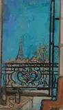View of the Eiffel Tower by Markey Robinson, gouache, sold Dec 2014